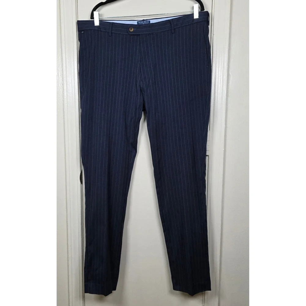Peter Millar Crown Crafted Mens Navy Blue Pinstripe Stretch Trousers 38X31.5